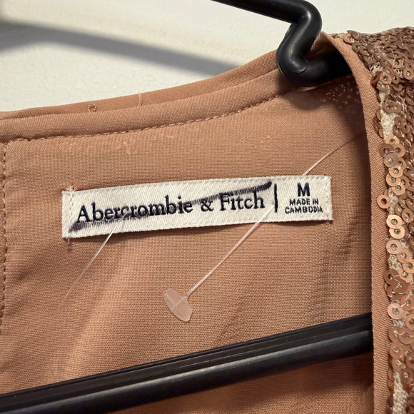 Women's Abercrombie & Fitch M Gold Bronze Sequin Puff Sleeve Blouse New NWOT - Picture 4 of 16